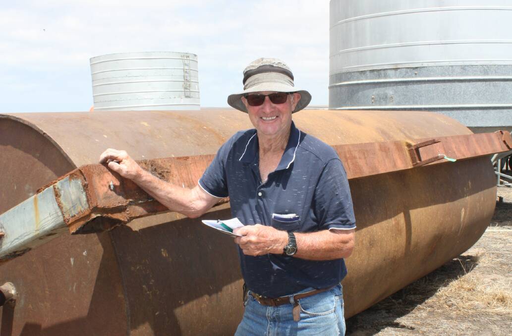  Ian Sassella was an early bird at the sale checking the lines to spot a bargain. "Maybe I'll get one of those field bins behind me," he said, as he checked out this land roller which later sold for $5500. The two 25t capacity, open top, gravity discharge field bins pictured, which were in good condition, sold for $50 each.