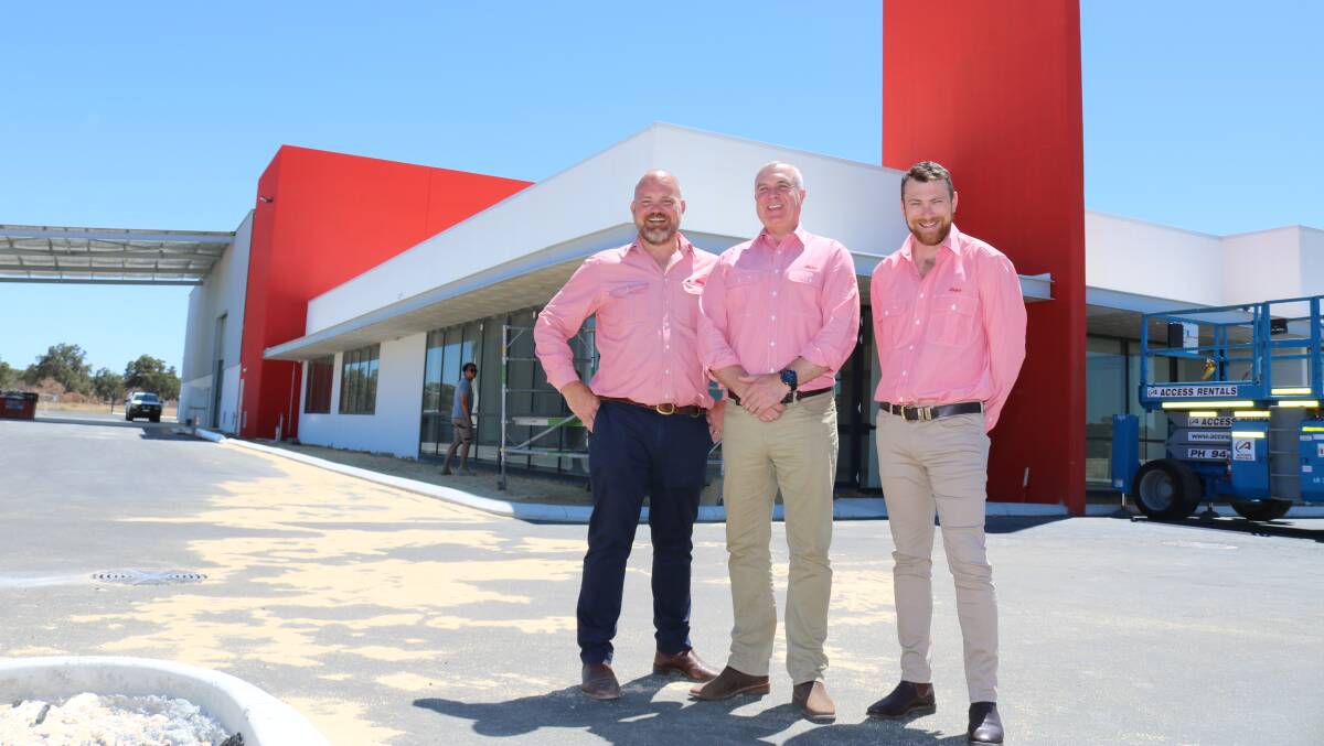 Elders State general manager Nick Fazekas (centre), with branch manager Michael Sala Tenna (left) and rural products manager Alan Barry at the company's purpose built Muchea branch set to open in early 2022.