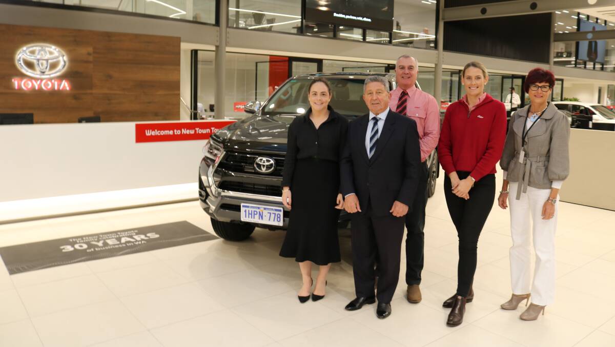 Getting ready to launch the Toyota HiLux ute centenary giveaway competition were New Town Toyota/Kalamunda Toyota's Bianca Zito (left), dealer principal Joe Zito, Elders State general manager WA Nick Fazekas and state marketing business partner WA, Tatum Patteson, with Farm Weekly business development and sales manager Wendy Gould.
