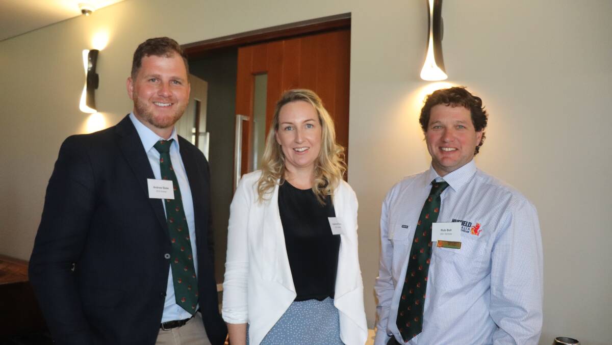 Nuffield WA vice-chairman and 2018 scholar Andrew Slade (left), Mt Barker, with 2021 scholars Kathryn Fleay, York and Rob Bell, Boyanup.