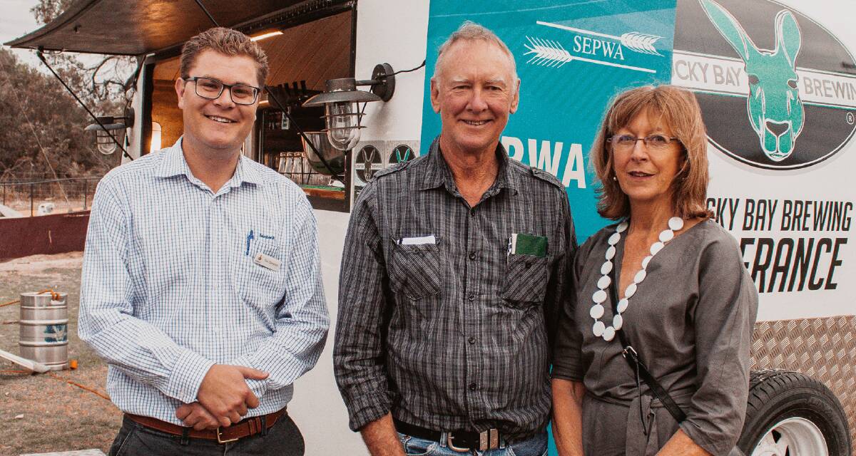 Rabobank Esperance rural manager Tom Campbell (left), with Ray and Bonnie Arnold, Cascade.