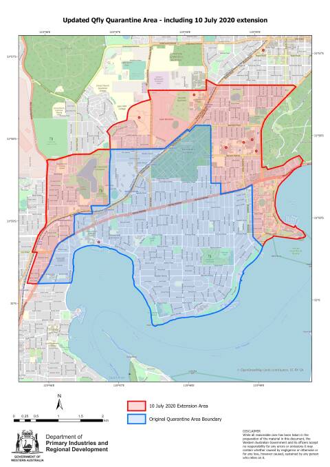 The Queensland fruit fly Quarantine Area has been extended north of Stirling Highway in the suburbs of Claremont and Nedlands, alongside Crawley, Mount Claremont, Peppermint Grove, Cottlesloe and Shenton Park.