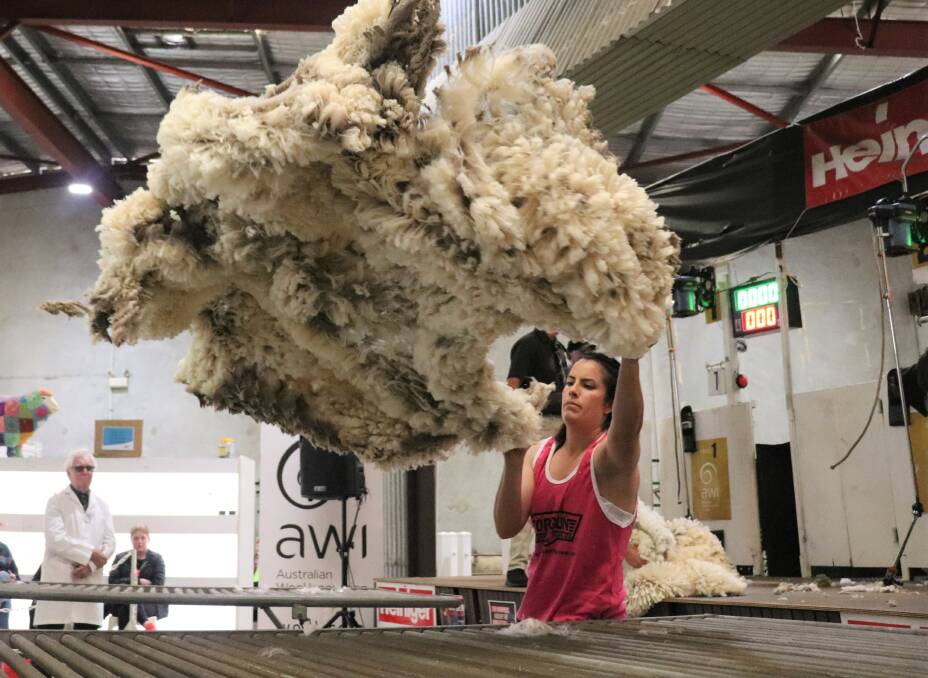 Mum of three children aged under 5, Jess Harding, Boyup Brook, placed second in the open woolhandling competition.