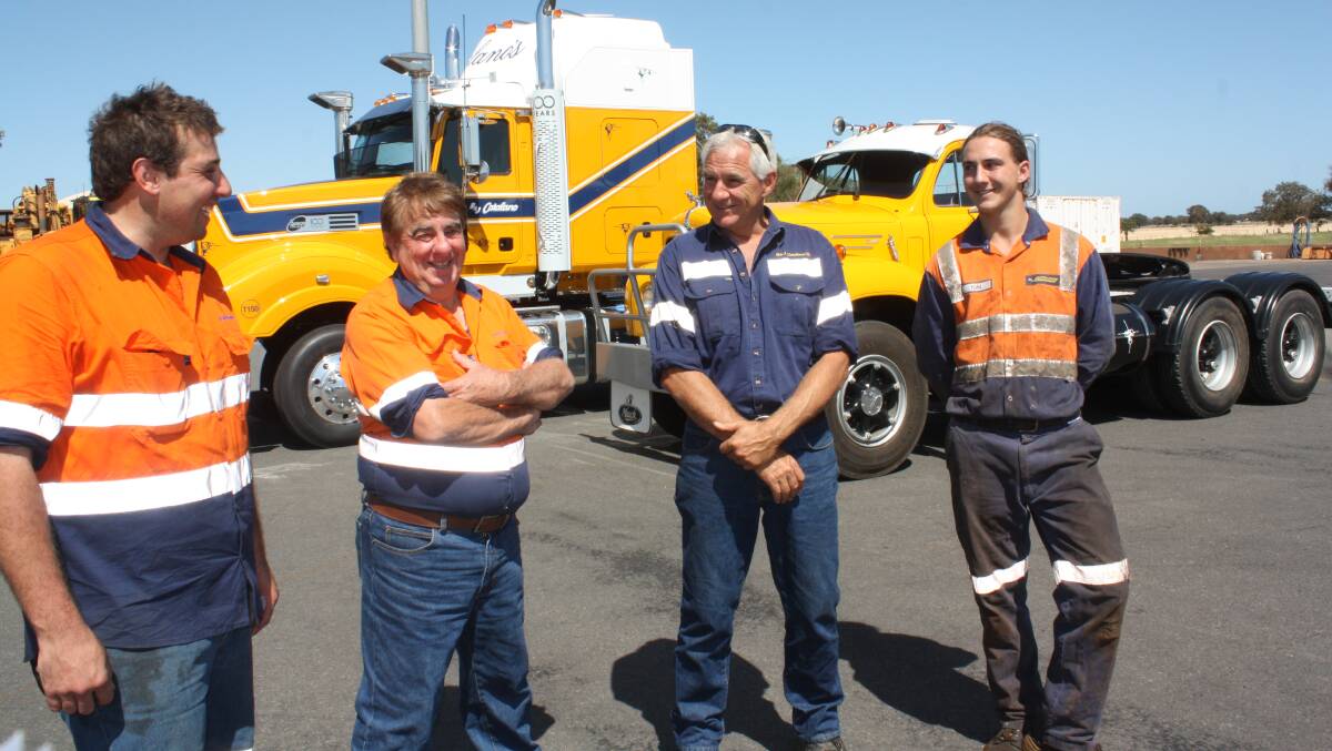 Farm Weekly was in Mack country last week at B & J Catalano, Brunswick. And it didn't take long to line up company directors Clem and Stephen Catalano (centre) flanked by their sons Brett (left) and Tom for a promotion shot for the annual Lights on the Hill vintage machinery field day, which was postponed on Monday. This year's theme centred around 100 years of Mack truck history in Australia and taking the spotlight was to have been the company's new Mack Superliner which will take pride of place in the Catalano's 60-strong fleet, of prime movers of which 25 are Mack trucks. The Mack truck in the foreground is a 1965 Mack B61, which was restored in 2004 by the Catalano brothers and now takes pride of place in the company 'museum' showing 1.6 million miles (2.7 kilometres) on the speedometer. It will be displayed when the Lights are back on, (to be advised) along with the Mack Superliner, which is a limited edition model 95 of 100 built by Mack Trucks Australia to celebrate the 100th anniversary of Mack trucks in Australia. 95 has special significance as it was in 1995 that company co-founder Joe Catalano died. 