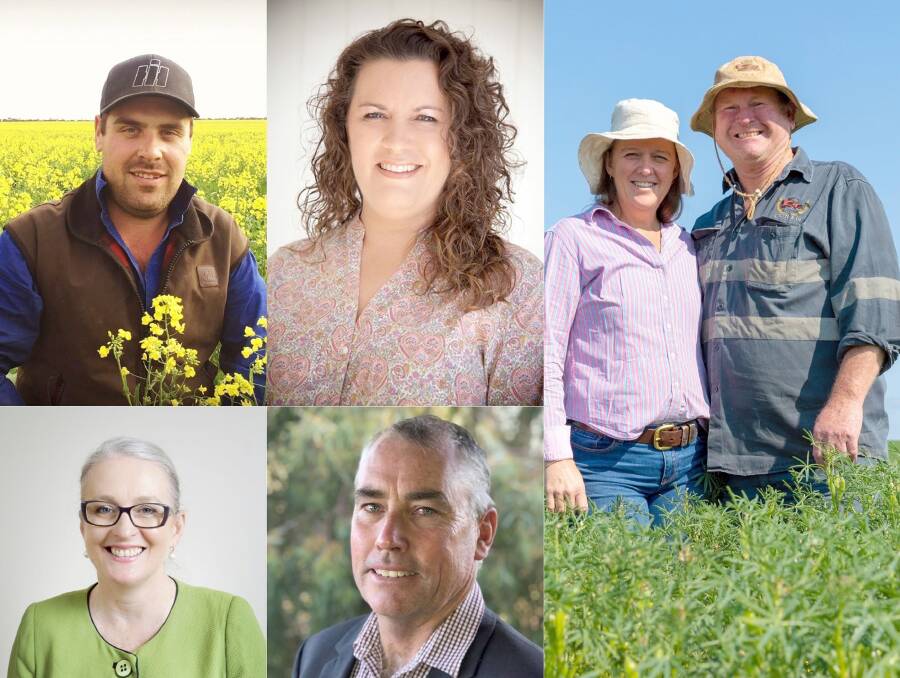 Clockwise from top left: The regional winners from Western Australia are Brett South, Karen Smith, Tanya and Rob Kitto, Murray Hall and Sue Middleton.