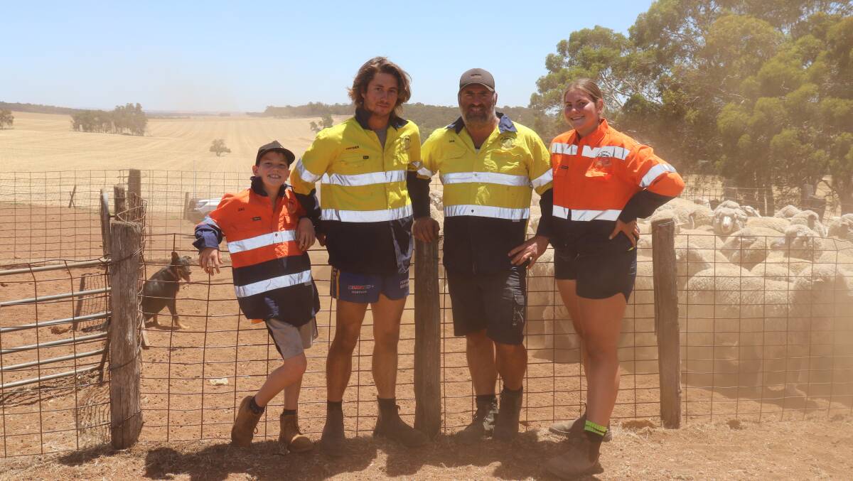 Brothers Hayden (centre left) and Daniel King (centre right) with Daniel's son, Zac and daughter, Bronte. Hayden and Daniel run their 3000 hectare sheep and cropping farm at Calingiri with their brother Ash and father Murray.