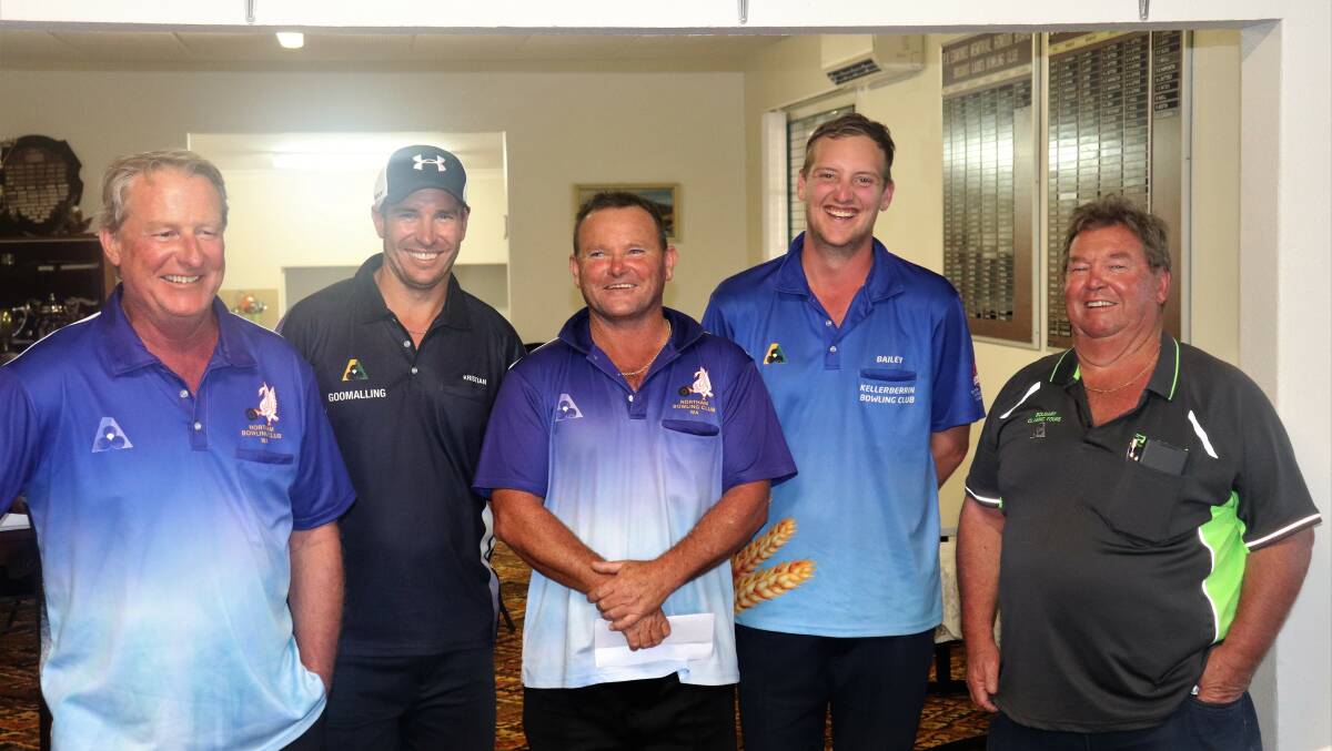 Winners Jon Park (left), Kristian Carr, Shane Manuel (skip), Bailey McDonnell, from the Northam/Goomalling team and Rural Property Professionals principal Kevin Manuel, who presented their prize. 