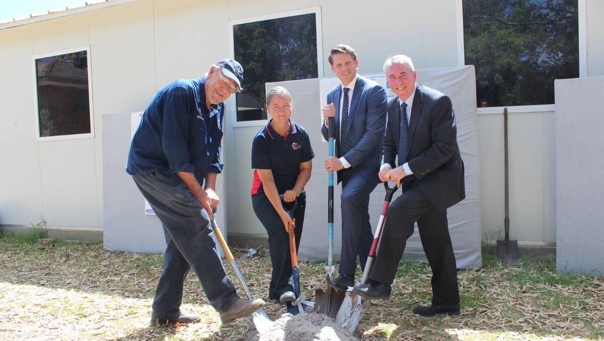 Professor Richard Dawkins (left), CY O'Çonnor ERADE Village Foundation research director Dr Sally Lloyd, Canning MLA Andrew Hastie and Murray Shire president David Bolt turning a sod to formally start construction of the North Dandalup Centre for Innovation in Agriculture last week.
