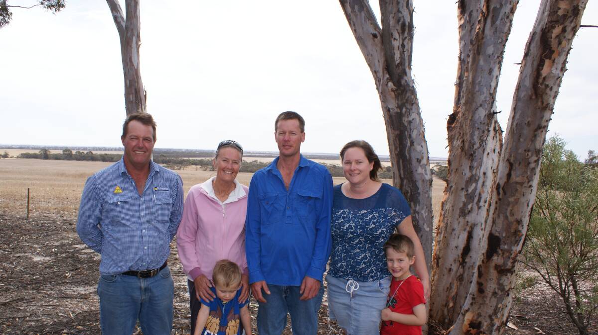 Primaries Esperance agent Tony Douglass (left) congratulated Janet, (left), Jon, Sarah and Knox on the family winning the WAMMCO Producer of the Month title for November. With them are Jon and Sarah's sons Brayden and Alex.