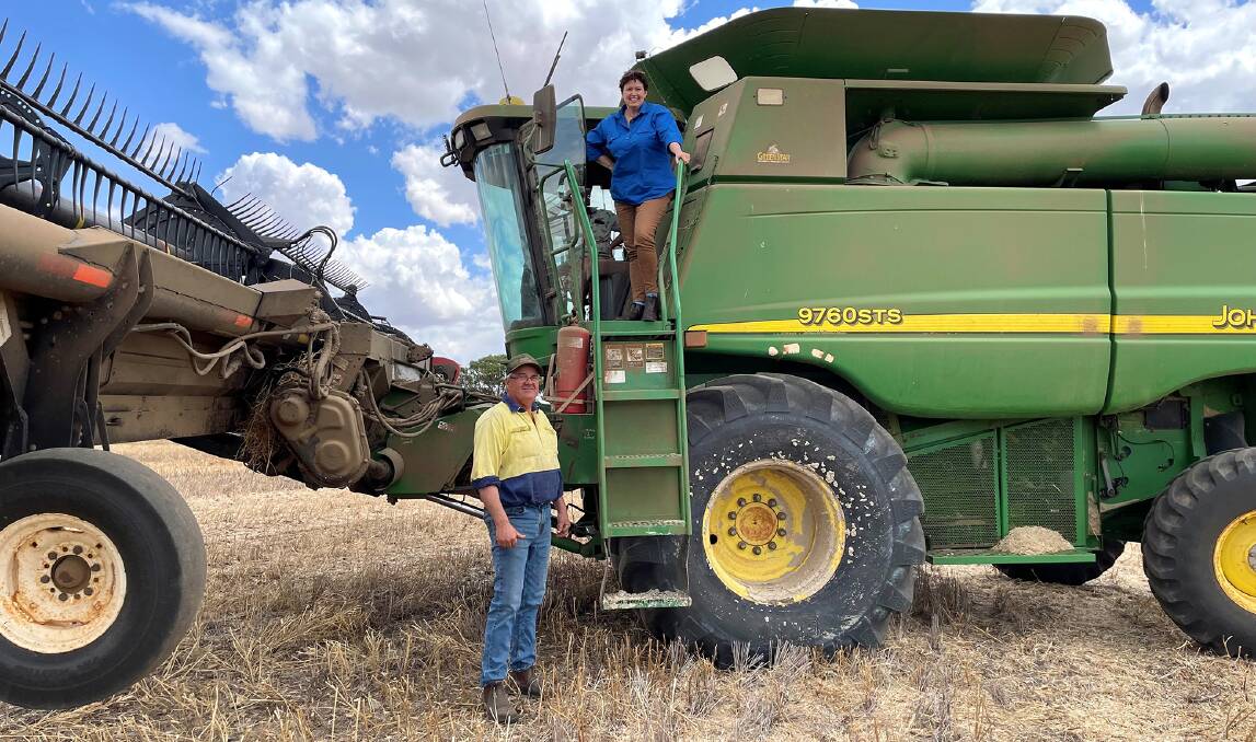 New Agriculture and Food Minister Jackie Jarvis spent time on the header with WAFarmers president John Hassell at his Pingelly property on Sunday.