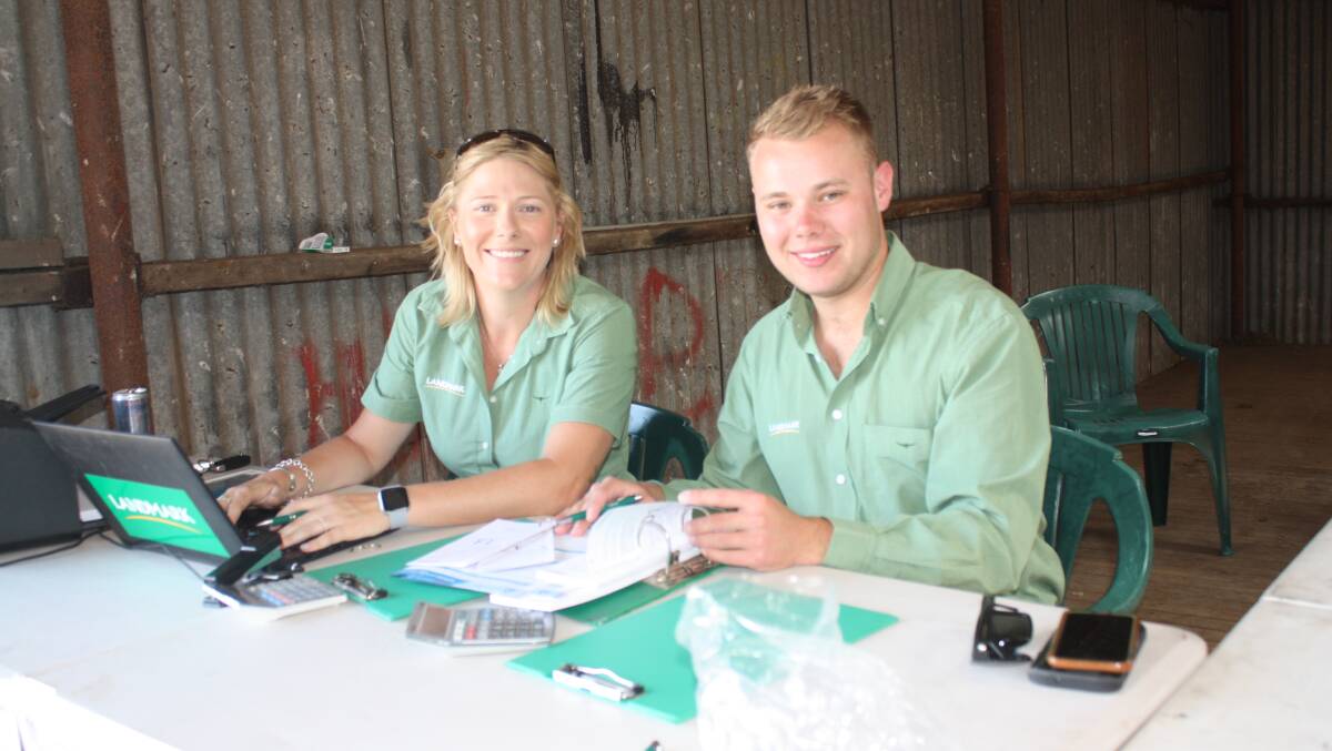 Two of the busiest people at last week's clearing sale were Brook Creedon, Landmark Esperance livestock administration and Landmark Esperance animal health specialist Stuart Richardson. The pair recorded 247 registrations and facilitated bidder payments after the sale.