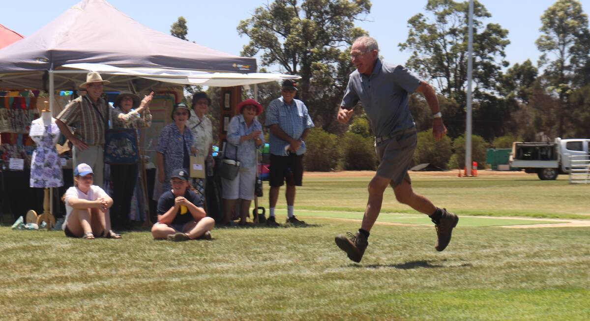 All ages entered in this year's Farm Boot race at the Act-Belong-Commit Darkan Sheepfest including 75-year-old David Harrington.