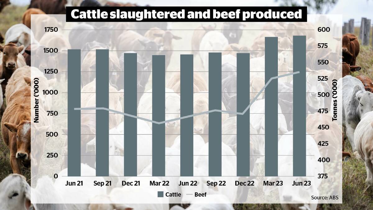 The June quarter Australian Bureau of Statistics livestock production figures show the extent of lift in the cattle slaughter. 
