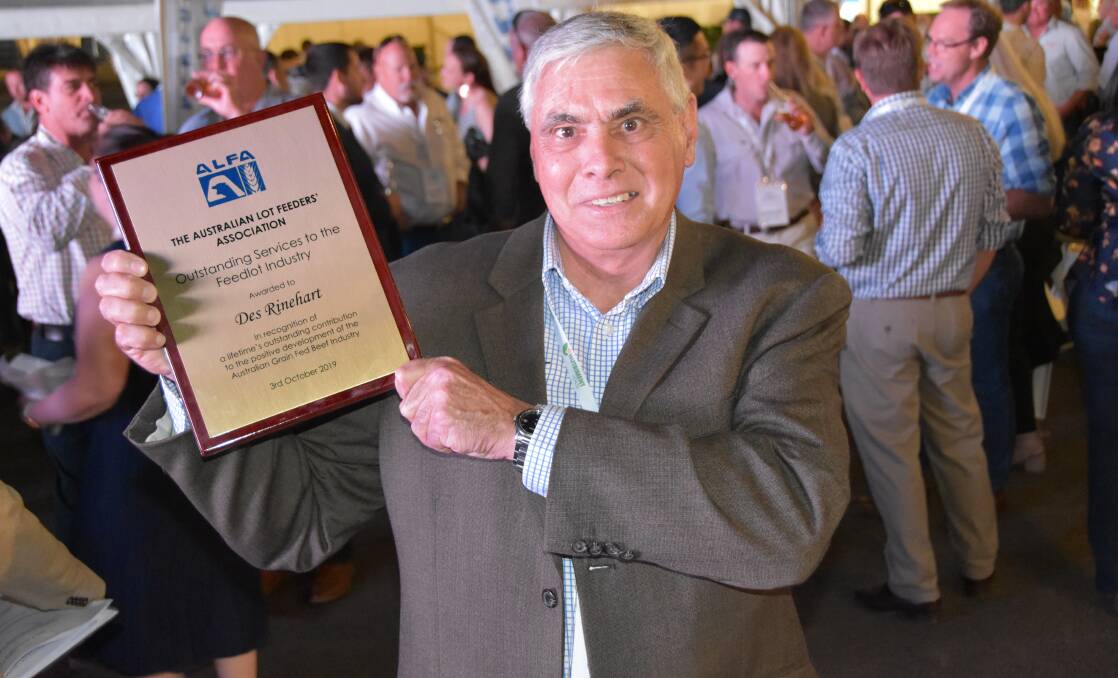 OUTSTANDING EFFORT: Research and development project manager Des Rinehart's lifetime contribution to lotfeeding has been recognised with a prestigious industry award.