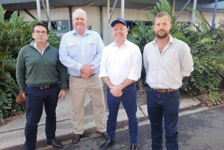 Cattle Australia's new chief executive officer Luke Bowen, AgForce cattle board director David Hill, Agriculture Minister Murray Watt, and Cattle Australia director Adam Coffey met at Rockhampton this morning to talk about the planned biosecurity levy producers will pay. Picture supplied by Sara Cue, AgForce.