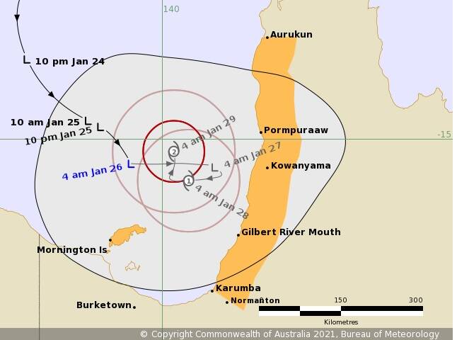 Weather experts are tracking a deepening tropical low in the Gulf of Carpentaria as the wet season action heats up in the north. Graphic: Bureau of Meteorology.