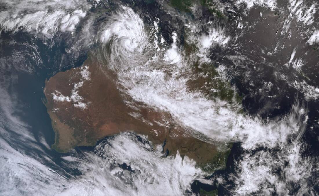 TC Ellie makes landfall west of Darwin in the Daly River region. Satellite picture from Bureau of Meteorology