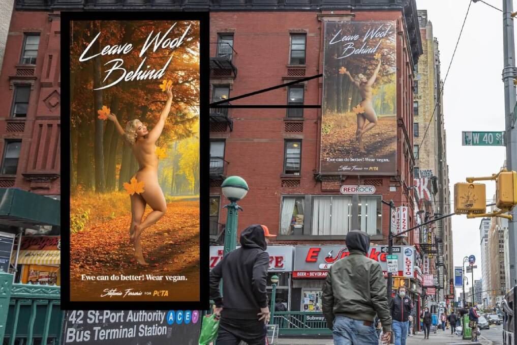 The PETA billboard in New York featuring an Australian model. Picture: PETA.