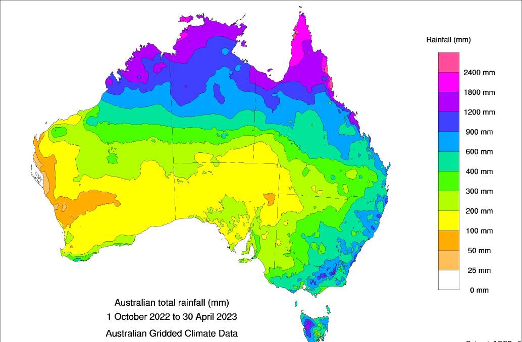 Rainfall totals for the recent wet season. Graphic from Bureau of Meteorology