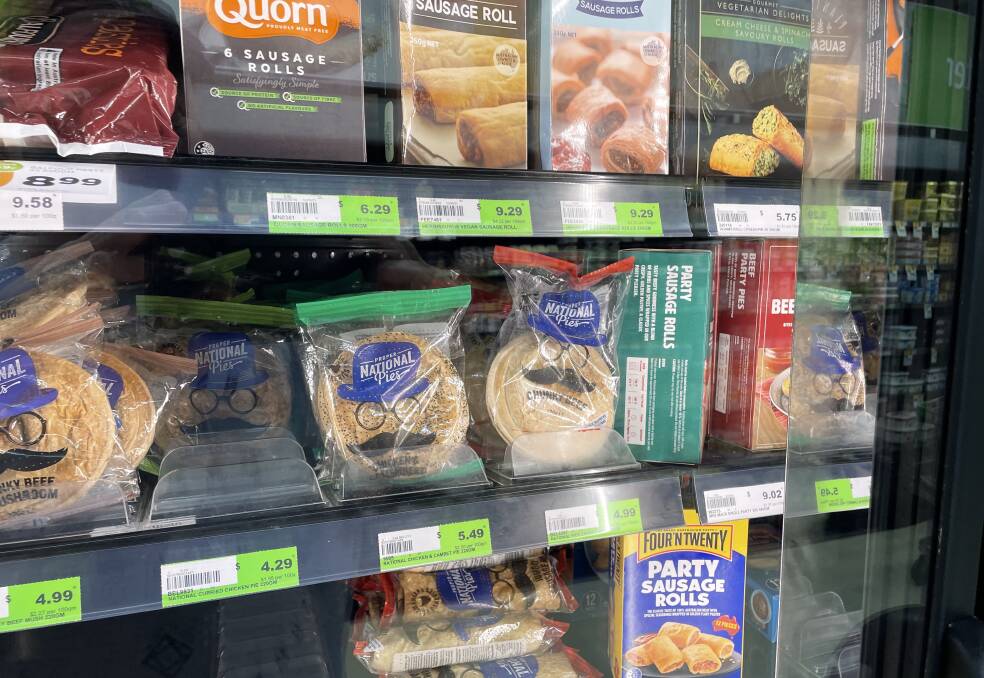 Real meat and plant-based products are mixed together in a supermarket freezer.