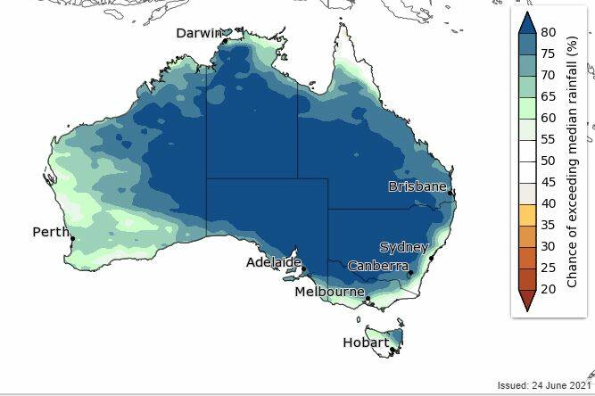 There is a strong chance of above median rainfall from July to September through much of Australia.