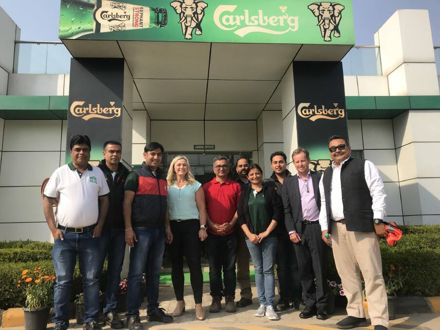 Mary Raynes, AEGIC, (fourth left) meets with Indian brewers and maltsters last year in India.