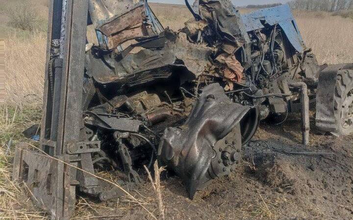 War torn Ukrainian farmers, already in danger from mines, such as the one that blew up the pictured tractor, have suffered another blow, with eastern European countries banning Ukrainian grain. Photo courtesy of the Ukrainian Agri Council.