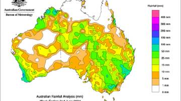 The BOM's weekly weather map shows good falls through south-west WA and across north-central NSW.