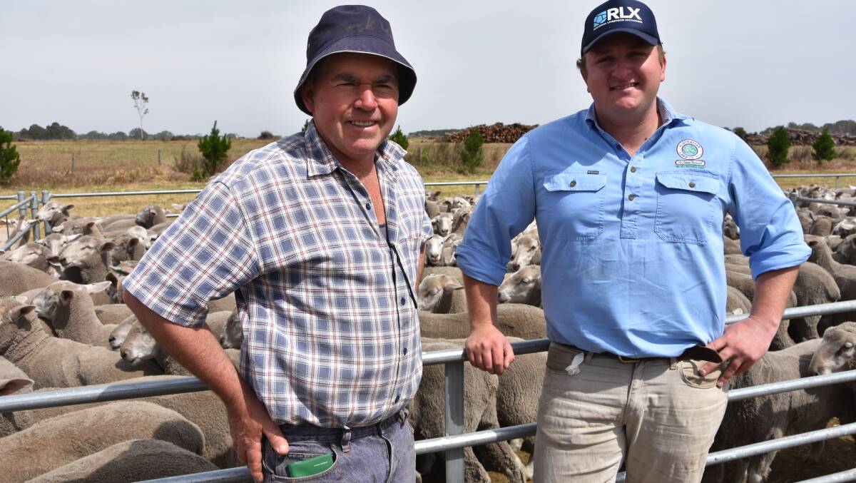 Rowan Turner, Berrybank, and agent Angus Lloyd, Australian Lamb Company (ALC), Colac made the trek to far western Victoria to purchase wether lambs last week.