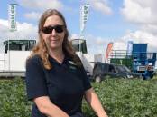 Sharna Johnson, PGRO, with a bean crop at the Cereals Event in Cambridgeshire earlier in the year.