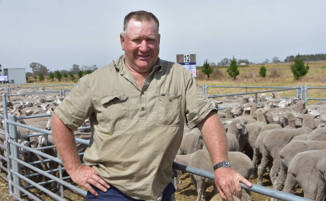 Neville Robinson, Ullswater, east of Edenhope, with a pen of lambs that made $154 at last week's Edenhope first cross wether sale.