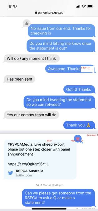 p The text message show collaboration between DAFF and the RSPCA pushing an activist agenda, further evidencing a lack of respect for Western Australian sheep and cattle growers. 