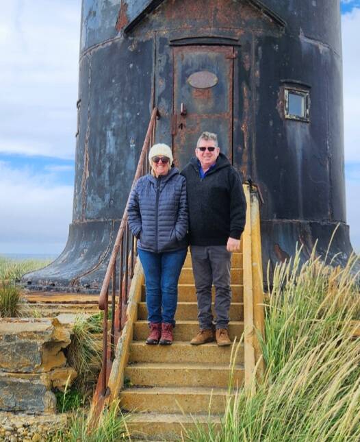 Just a bit windy... Michael and Vicki O'Neill loved their time in the Falklands.