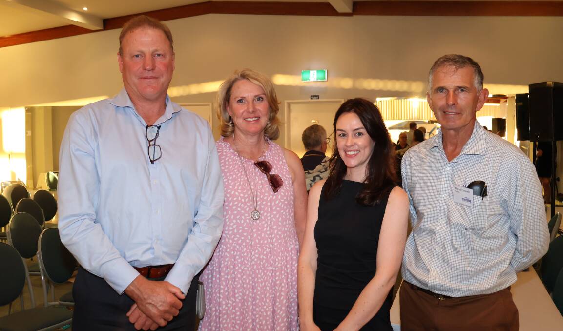 Australian Wool Innovation (AWI) director Neil Jackson (left), Kojonup, with wife Sandy, forum guest speaker AWI general manager marketing and communications, Laura Armstrong and Stud Merino Breeders Association of WA president Michael Campbell.
