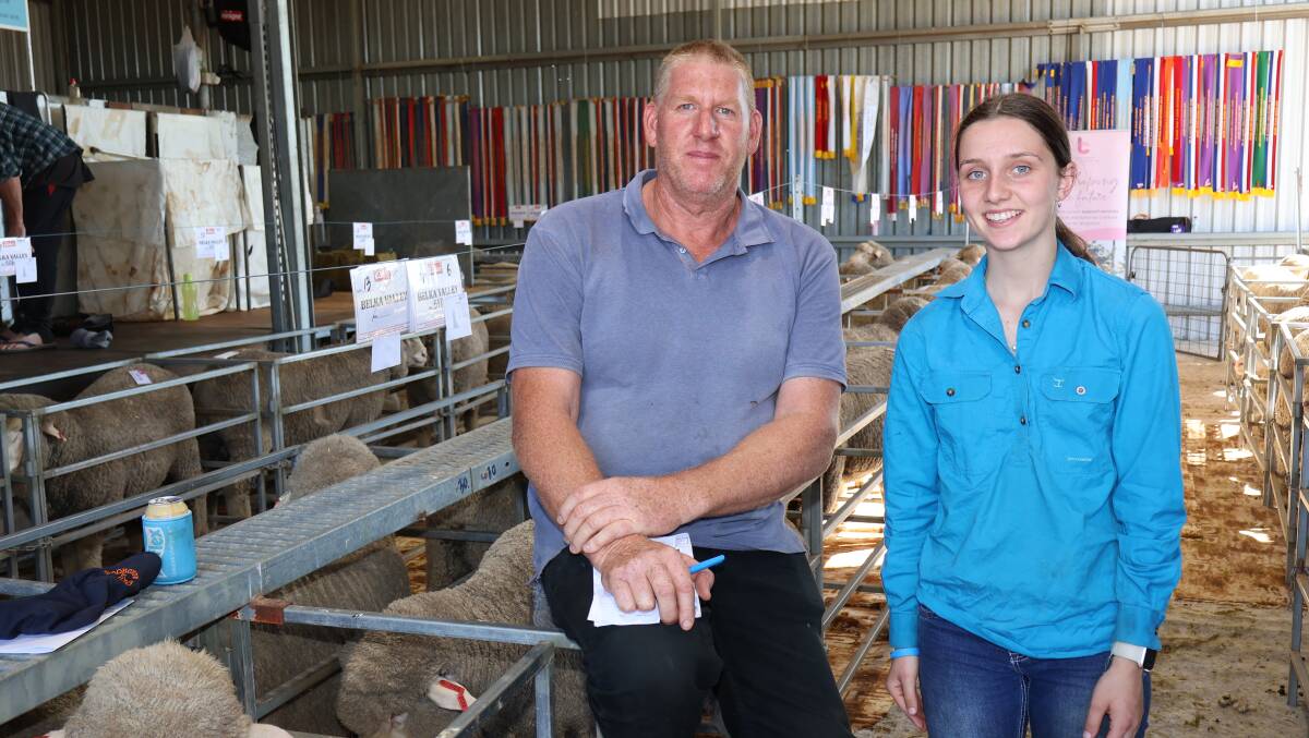 Regular volume buyer Chris Flintham, CB Flintham & Co, Muntadgin, brought his partners daughter, WA College of Agriculture, Cunderdin student, Bella Noble, 16, along to the sale as she likes working with livestock and is keen to learn more about selecting for wool type.
