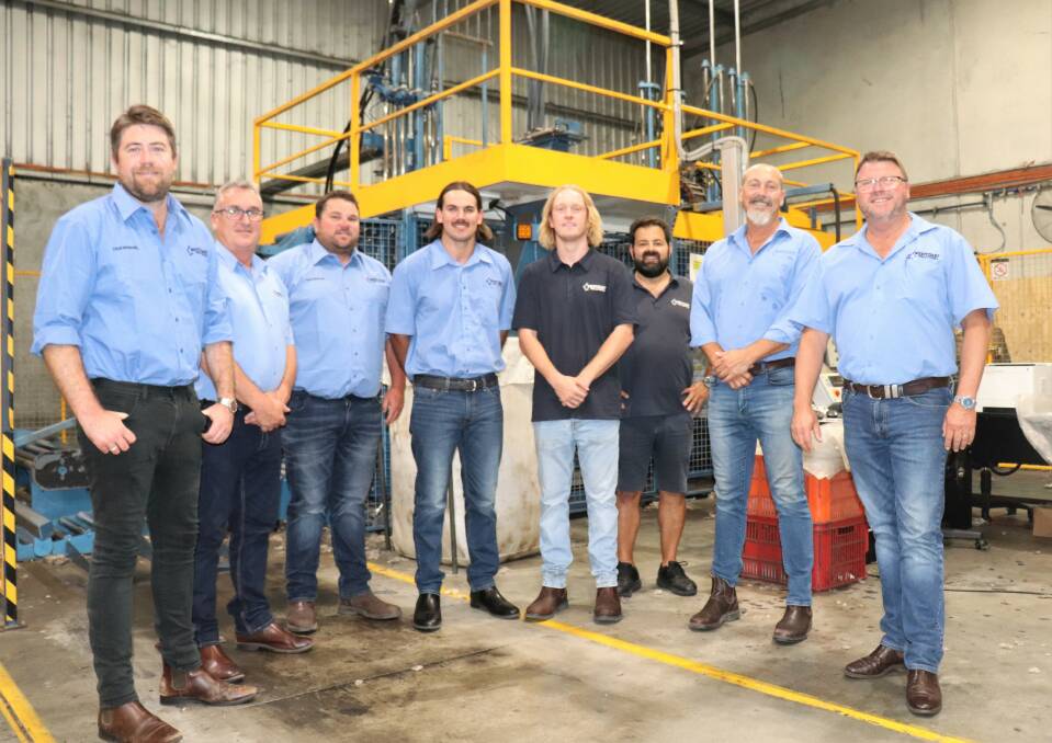 Newbies on the Westcoast Wool & Livestock team, Louis Abbey and Ben Ruscoe (centre), both 22, with wool representative colleagues Justin Haydock (left), Danny Ryan, Reuben Small from Katanning, managing director Luke Grant, Danny Burkett and Brad Faithfull.