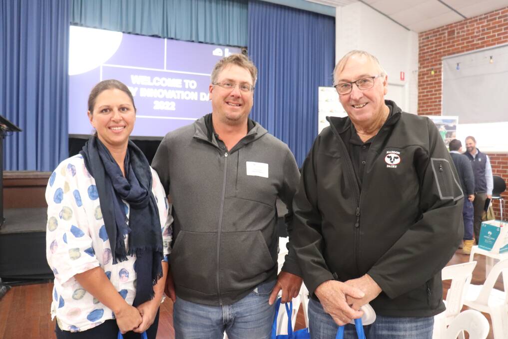 Western Dairy board member and Narrikup dairy farmer Bonnie Ravenhill, her husband Ken and Sabina River dairy farmer and last years Dairy Innovation Day host Neville Haddon.