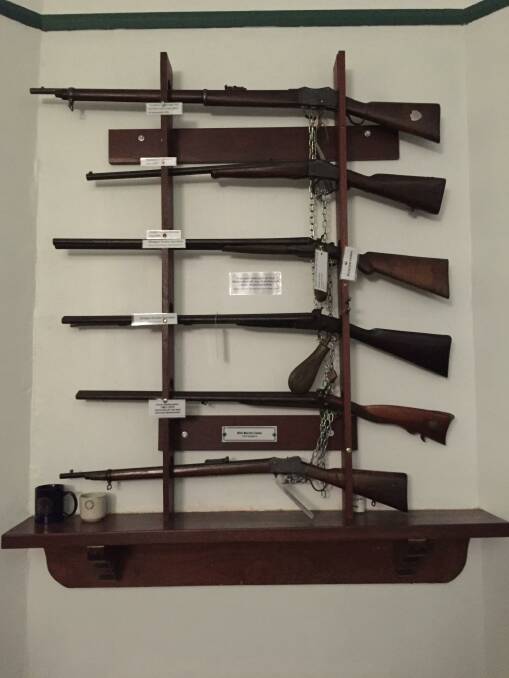 Some of the rifles used by police constables in the Mt Barker region on display at the Mt Barker Police Station & Folk Museum's Court House. All the rifles had been rendered safe and unusable for display by a local volunteer.