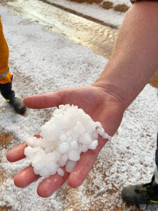 The heaviest and largest of the hail appeared to come down about two kilometres north of the CBH receival site at Wogarl. Photos by Jeremey Padfield.