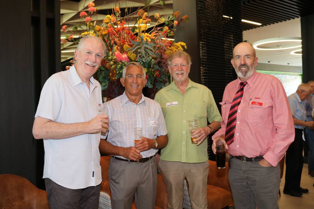Mark Pickerill (left), Como, new member John Matthews, North Perth and Terry Hannagan, Alfred Cove, relished the chance to speak with Elders State livestock and wool manager Dean Hubbard.