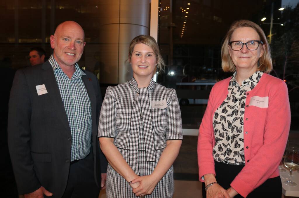 Colin de Grussa, The Nationals WA, Agricultural Region MLC, with Renee Lynch (centre), CBH Growers' Advisory Council, Narembeen and Sarah Hooper, Department of Foreign Affairs and Trade.