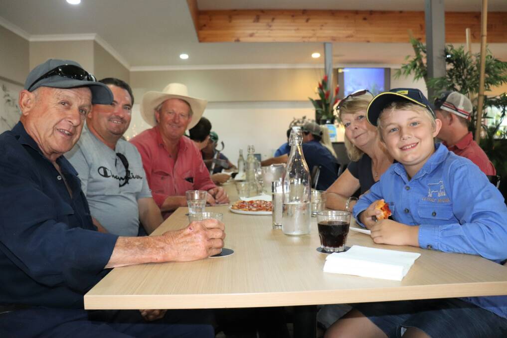 Winners are grinners, Eric Walmsley (left) and Marilyn Kielman with her grandson Spencer, 10, represented category one repeat winner Lilyvale Grazing, Meelon, in the Waroona Rural Services annual hay competition. With them are Stuart Kirkham (second left), Coolup, third placed in category two and Rob Hicks, Pinjarra.
