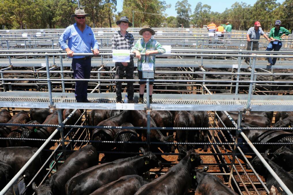 Charlie Roberts, with sons Jack and Harry, Manjimup, checked out their pen of heifers that sold for $2450.