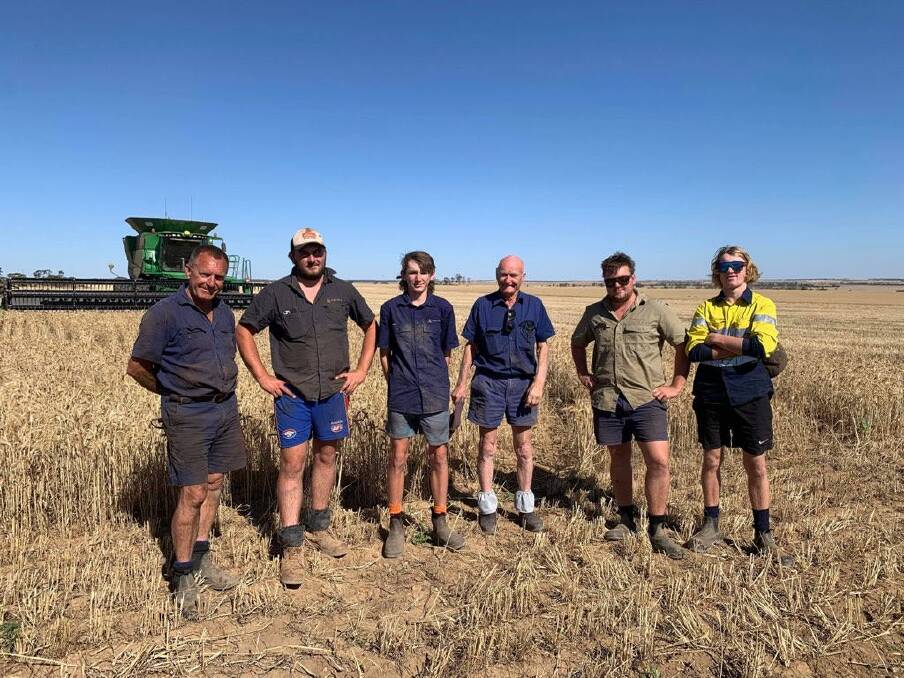 Farming runs through the veins of the Sutherland family. Paul Sutherland (left), is with four out of his five sons  Jack, Dale, Shane and Ben, and his dad John (third from right).