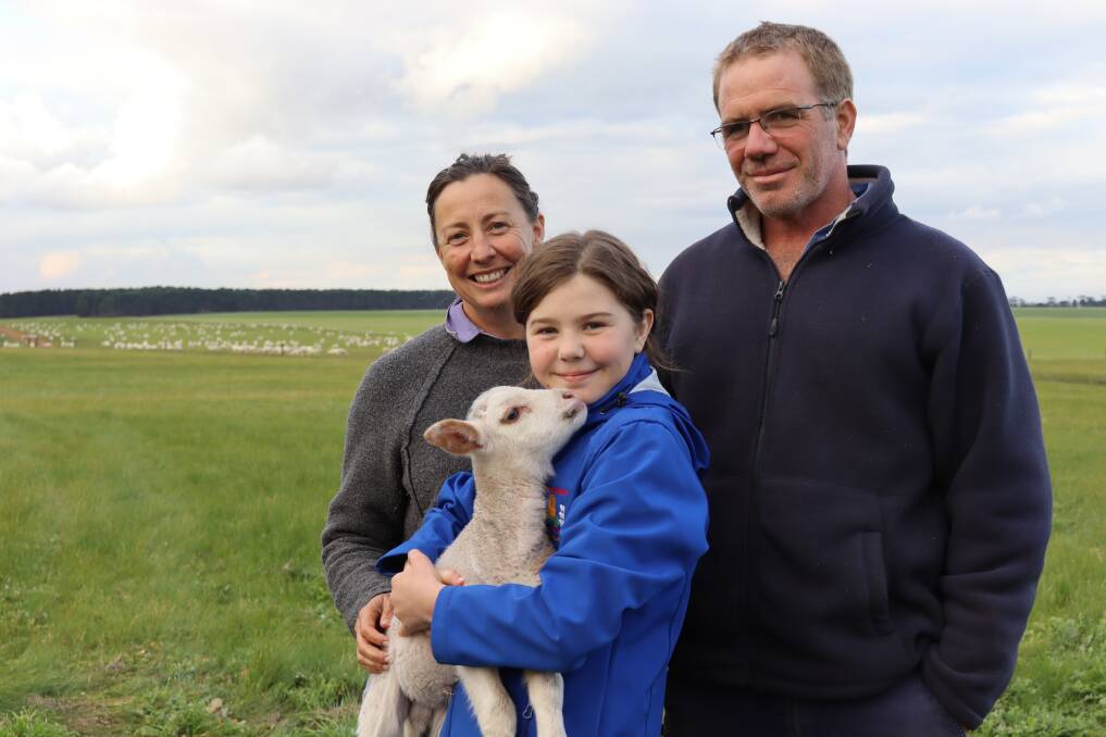 Bec and Alan Hoggart with their daughter Paisley, 11, run self-shedding UltraWhite and Kojak breeds at their Condingup farm.