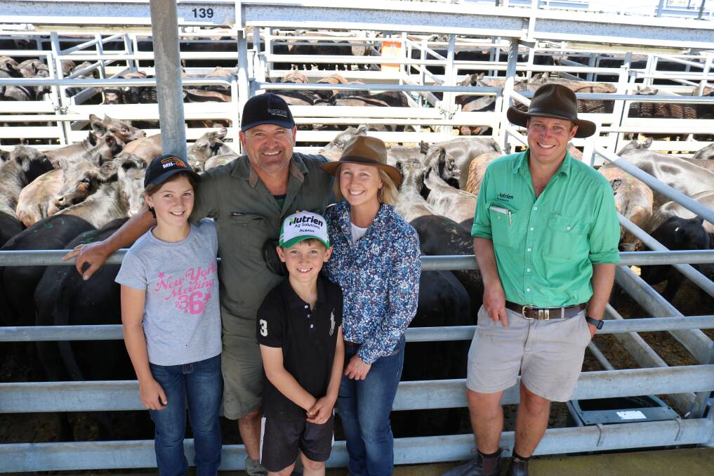The Gatti family, Jessica, 12, Luke, Christy and Fernando, 10, L & C Gatti, Redmond, transitioned from buyers to sellers this year presenting 60 steers and 40 heifers on the advice of their Nutrien Livestock, Albany representative Allan Pearce.