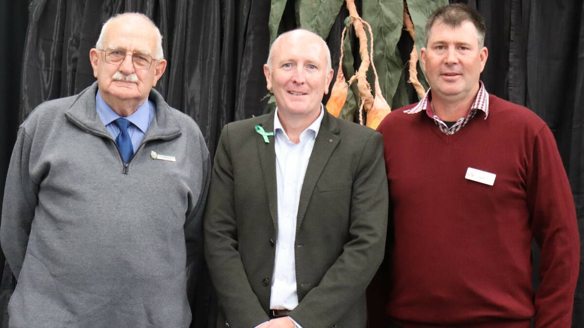 Lake Grace Shire president Len Armstrong (left), Mental Health Minister Stephen Dawson and Newdegate Machinery Field Days committee president Craig Newman at the opening of the Newdegate Machinery Field Days
