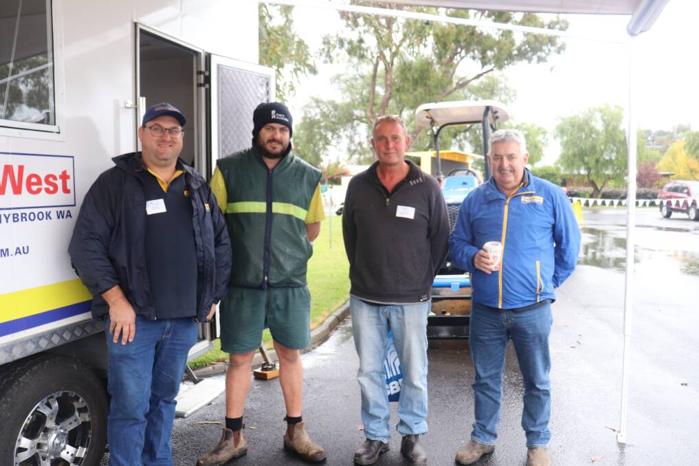 Matt Wells (left), Machinery West, Donnybrook, Bill Hartley, Total Ag Contracting, Dardanup, Michael Twomey, Boyanup dairy farmer and one of two afternoon hosts of Dairy Innovation Day inspections and Machinery West dealer principal Mike Ferguson.