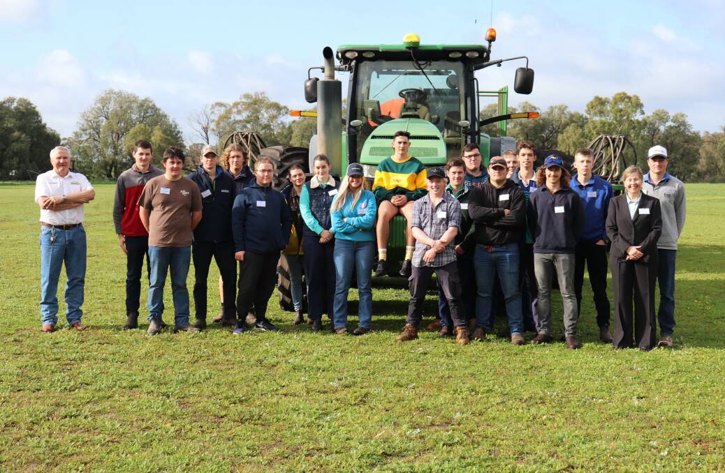The 18 participants of WAFarmers Bootcamp to Employment program held at the Muresk Institute, Northam, last week with Farm Machinery and Industry Association of WA (FM&IA) executive officer John Henchy (left) and One World Learning chief executive Jan Rose (front row far right).