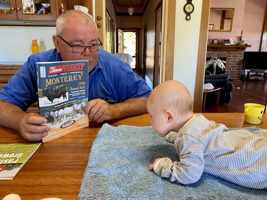 Grandpa Peter, Ms Ray's dad, has wasted no time in introducing baby Charlotte to Farm Weekly.